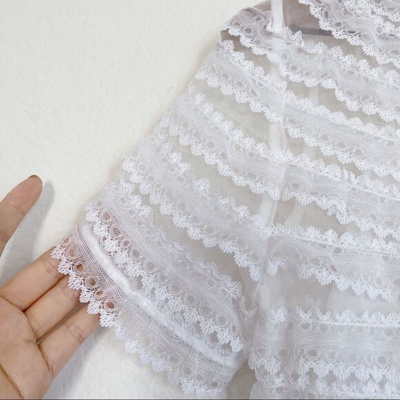 Sandro Helsinki White Black Two Tone Lace Neck Tie Mini Dress XS - Picture 10 of 12